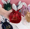 Sac cadeau de mariage créatif en forme d'oreille de lapin, sac décoratif en velours pour bonbons, sac à cordon, sac de rangement de bijoux DE978