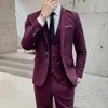 Herenpakken 3 PCS Pak Coat Pants Vest Set / 2023 Fashion Men's Casual Boutique Pure Color Hoogwaardige zakelijke bruiloft Jacket Blazers