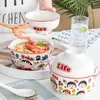 Bowls 650ml Noodle Bowl with Lid Cartoon Shins Marukos Creative Spoon Ceramics Instant Room الطالب