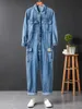 Men039s Jeans Loose Pockets Cargo Denim Long Sleeve Jumpsuits Hip Hop Overalls Blue Black5023515