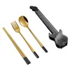 Flatware Sets 3Pcs/Set Stainless Steel Colorful Dinnerware Set Creative Guita Dessert Cake Fork Spoon Cutlery Portable Tableware