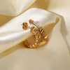 Kolczyki obręcze CZ Stone Pave Rog róg Twist lina dla kobiet ze stali nierdzewnej złoty kolor minimalistyczna biżuteria PVD