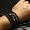 Bracelets de charme 3 pièces/ensemble Vintage Punk noir perles de bois crochets crâne hommes en cuir pour femmes Homme mâle cadeau bijoux