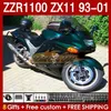 Kit de corpo OEM para Kawasaki Ninja ZX-11 R ZZR1100 93-01 ZX 11 R 11R ZX11R 93 94 95 96 01 165NO.99 ZX11 R ZZR-1100 ZZR 1100 CC ZX-11r 1997 1999 2000 2001 Fakeing Dark