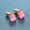 Stud Earrings Cute Birthstone Wedding 6mm Round White Green Pink Opal Vintage Female Rose Gold Small For Women