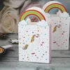 Sac cadeau Goodie en papier licorne personnalisé avec poignées arc-en-ciel pour fournitures de fête d'anniversaire pour enfants A365