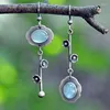 Dangle Earrings Vintage Geometric Design Silver Color Moonstone Drop Hook For Women Retro Bohemian Ethnic Tribal Eardrop