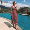 Casual Dresses Laipelar Women Boho Maxi Split Dress V-Neck Böhmen Långt högkvalitativt varumärke Vintage Beach