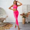 Active Sets Women Sportwear Fluorescent Color Yoga Set 2 Pieces Back Zipper Tops & Leggings Fitness Sports Suit For Gym Workout