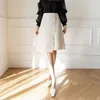 Kjolar limiguyue eleganta kvinnor oregelbundna singelbröst a-line koreansk kjol med hög midja kontor vintage knälängd k3879