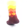 Men's Socks 1 Pair Male Funny With Print Gradient Color Plaid Designed Casual 3D Long Sock For Crew Art Calcetines