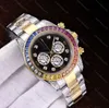 Färgdesigner Watch Mens Watch Automatic Mechanical Core 904L rostfritt stål keramiskt företag lysande inlagd diamantgåva party2406