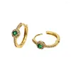Серьги обруча Eyika Корейский изящный золото, покрытый зеленым цирконом круглый кружок, серебряные ювелирные изделия для женщин Оптовые