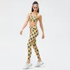 Active Sets Women Houndstooth Fabric Fitness Sports Suit Two Piece Yoga Set Sexy Cross Back Gym Bra High Waist Leggings Female Workout Wear