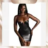 Casual Kleider Sexy Schwarz PU Leder Bodycon Mini Kleid Party Club Abend Vestidos Tiefe V Riemen Korsett Frauen Backless Mantel