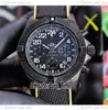 44mm Avenger Hurricane Quartz Chronograph Mens Watch XB12101A.BF46 GUL DIAL PVD Black Steel Case Stopwatch Nylon Rubber Strap Puretime PTBE C142B8