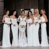 Скромные белые пляжные платья Boho Bridesamaid Sexy Spaghetti Braps Long Sweep Train Simply Maid of Honor плать