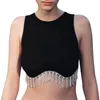 Women's Tanks Women's Crop Tops Ribbed Sleeveless Round Neck Rhinestone Tassel Hem Design Summer Camsi Streetwear Tank Y2k