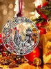 Kerstdecoraties 2023Christmas ornamenten dubbelzijdige herdenkingshanger met rode snaar voor vakantie trouwjaar zilver