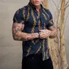 Men's Casual Shirts Fashion Social Men Turn-down Collar Buttoned Shirt Printing Short Sleev Tops Clothing Club Prom Cardigan