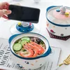 Bowls Creative Cartoon Instant Noodle Bowl Matsal Ceramic Fruit Salad Fast With Mobile Telefon Holder Kitchen Tablewoy