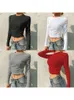 Kvinnors T -skjortor Casual Fashion Ribbed Crew Neck Shirt Solid Color Women kläder Slim Croped Long Sleeve Tops Korean Style 2023 Autumn