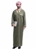 Ethnische Kleidung Muslimische Männer Jubba Thobe Tasche O-Ausschnitt Kimono Lange Robe Saudi Musulman Wear Abaya Caftan Islam Dubai Arabisches Kleid Islamisch