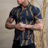 Men's Casual Shirts Fashion Social Men Turn-down Collar Buttoned Shirt Printing Short Sleev Tops Clothing Club Prom Cardigan