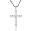 Bling Diamond Cross Pendants Necklace White Gold Plated Men Women Lover Gift Couple Religious Hip Hop Jewelry