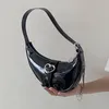 Sacs de soirée Xiuya Moto Biker Sac à bandoulière pour femmes Trendyol Coeur Zipper Underarm Croissant Noir Cuir Verni Babes Porte-monnaie