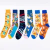 Chaussettes pour hommes Marque Qualité Hommes Heureux Style Coloré Léopard Ondulé Oiseau Polka Dot Motif Peigné Coton Calcetines Designer Robe