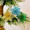 Weihnachtsdekorationen, 5 Stück, glitzernde künstliche Blumen, Baumdekoration, gefälschte Home-Party, 2023 Jahr, Ornamente, Navidad