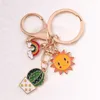 Keychains Lanyards Cute Enamel chain Sun Rainbow Cloud Cactus Ring Plant Chains For Women Men Handbag Accessories DIY Jewelry Gifts 230103