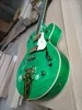 6 Strings Green Semi Hollow Electric Guitar with Big Tremolo Rosewood Fretboard Flame maple Veneer Customizable