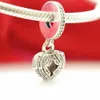 925 Sterling Silver Heart Wing Charm med emalj dingle pärla passar europeiska pandora smycken charmarmband