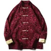 メンズジャケット2023タンスーツ中国語スタイルのブラウスシャツメンズジャケット用の伝統的な服ダークグレインプリント