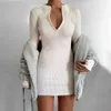 Mode printemps femmes robe à manches longues encolure polyvalente fermeture éclair Sexy Slim Baggy robe S-4XL