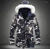 Herrarna Down Fad Brand Winter Men/Women Thick Camouflage Jacka Parka Coat Man Päls huva Parkas Män militär överrock 5xl