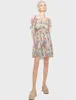 Casual Dresses 2023 Women Silk Floral Print Square Collar Long Sleeve Folded Bust Colorful Dress