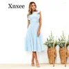 Jupes femmes bureau décontracté Maxi longue Midi robe trapèze femme été blanc bébé bleu solide dentelle sans manches élégant fête plage