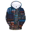 Herrtröjor i elektroniskt chip 3D -tryckt mäns unisex hooded tröjor roliga träning män kvinnor hip hop mode casual h