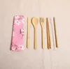Wooden Dinnerware Set Bamboo Teaspoon Fork Soup Knife Catering Cutlery Set with Cloth Bag Kitchen Cooking Tools SN591