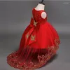 Fille robes grand arc enfants fleur longue robe enfants demoiselle d'honneur formelle élégante princesse Vestido pour les vêtements de fête de mariage