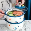 Bowls Creative Cartoon Instant Noodle Bowl Dining Room Ceramic Fruit Salad Fast With Mobile Phone Holder Kitchen Tableware