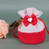 Gift Wrap Luxury Creative Drawstring Polyester Cotton Linen Bowknot Canvas Bag Wedding Candy Box
