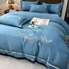 Ensembles de literie Princesse Mariage Ensemble Luxe Or Broderie Double Housse de couette Couvre-lit Drap de lit Taies d'oreiller #/