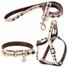 Fashipn Dog Collars Harness and Leashesセット柔らかい調整可能な印刷可能な革の古典的なペットカラーリーシュセット小さな犬用Chihuahua Poodle屋外耐久性