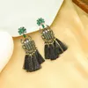 Dangle Earrings BALANBIU Bohemia Style Hyperbole Dark Crystal Insect Drop For Women Vintage Black Cotton Thread Tassel Jewelry