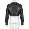 Racing Jackets Black PU Short Jacket Coats Women 2023 Cool Fashion Zipper Motorcycle Lapel Pocket Punk Female Outwear Tops Coat