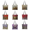 Borse portaoggetti Borsa tote personalizzata con pittura ad olio con fiori di ciliegio per donna Borse eleganti da donna Shopping in lino riutilizzabile Stampa fronte-retro